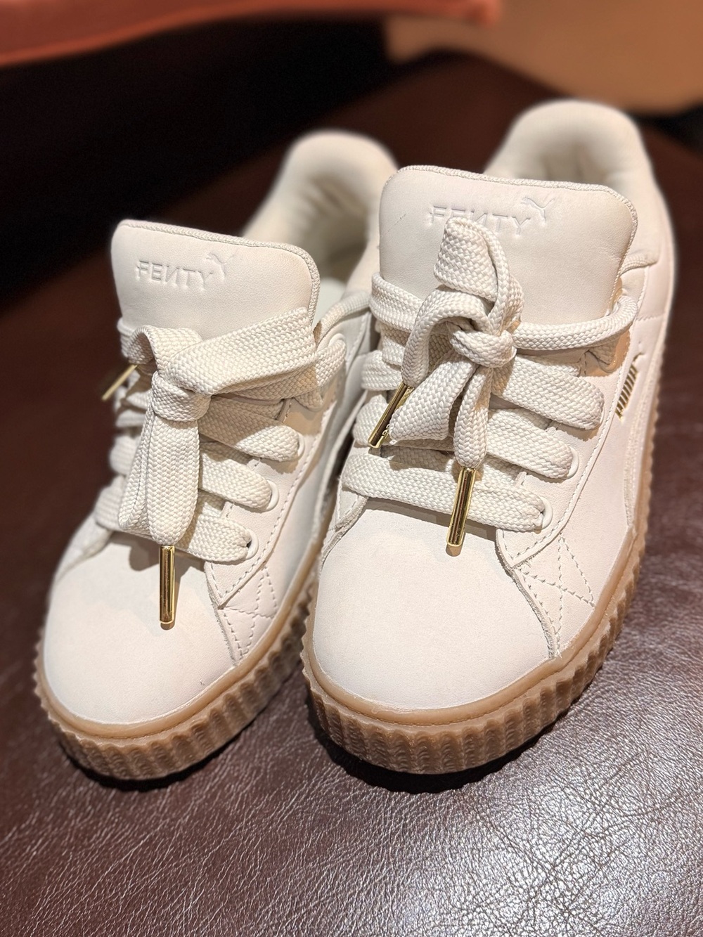 Puma Fenty Kids Cream Suede-Style Sneakers with Gum Sole